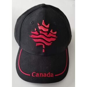 NWT Canada Raised Emboidered Baseball Hat Cap Black Red Adjustable